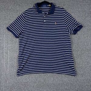 Polo Ralph Lauren Mens XL Custom Slim Fit Striped Polo Shirt Navy White Logo